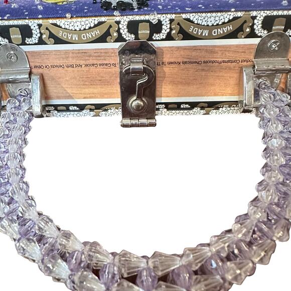 Vintage Handmade Cigar Box Purse Beaded Handle Dancing Couple Braciano Box Bag - Picture 6 of 11